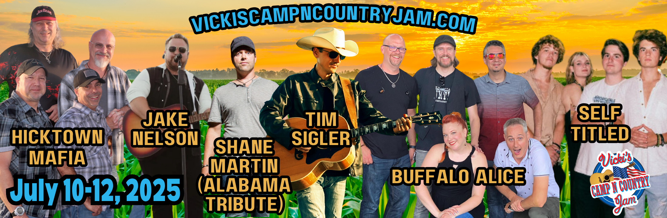 Image of the artist lineup for Vicki's Camp N Country Jam.